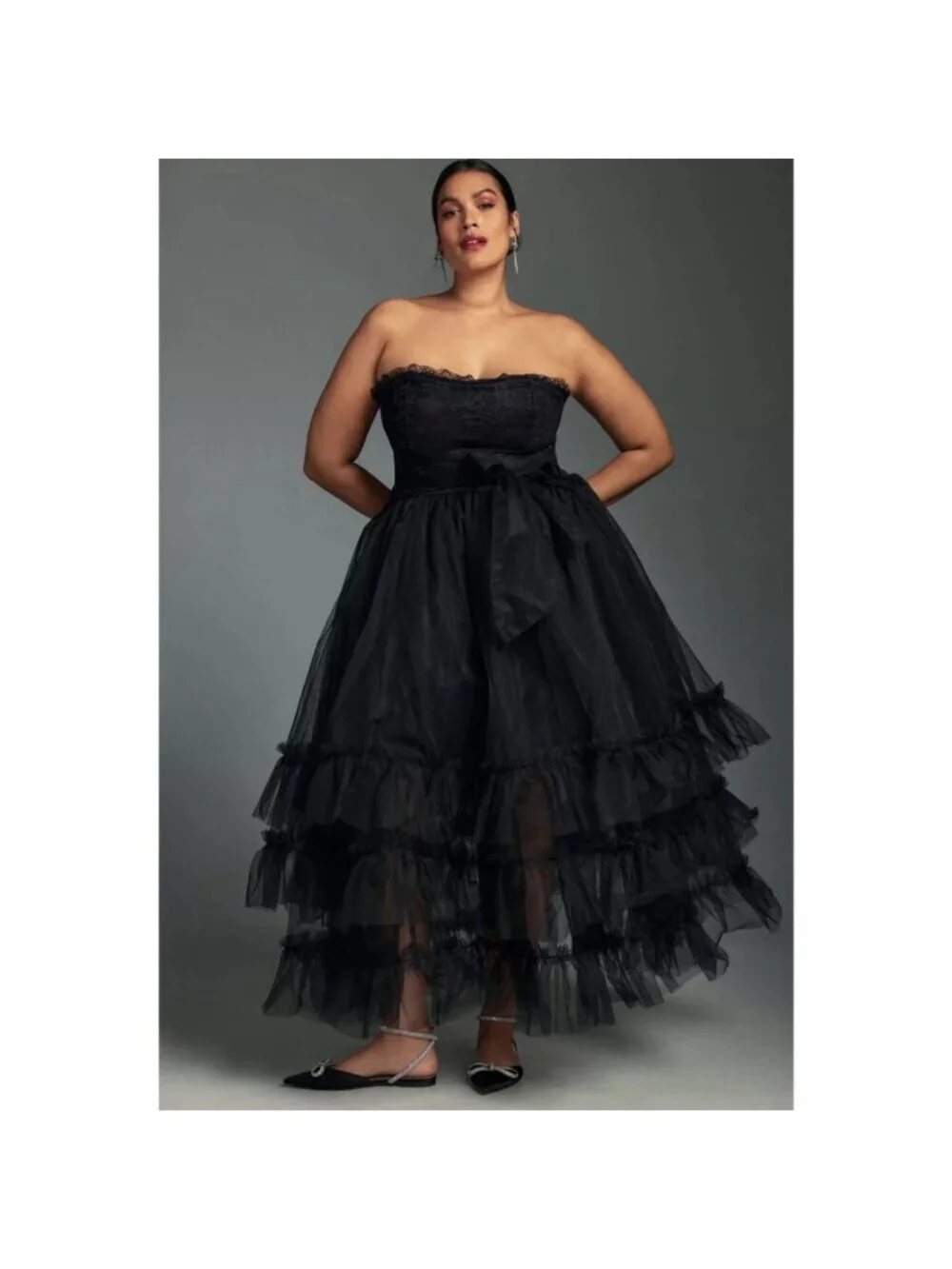 Anthropologie Strapless Tulle Lace Midi Dress Size XL